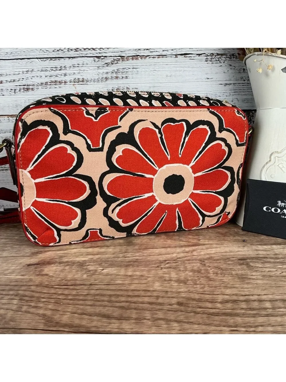 Coach Poppy 25121‎ Floral Red and Black Crossbody Shoulder Bag